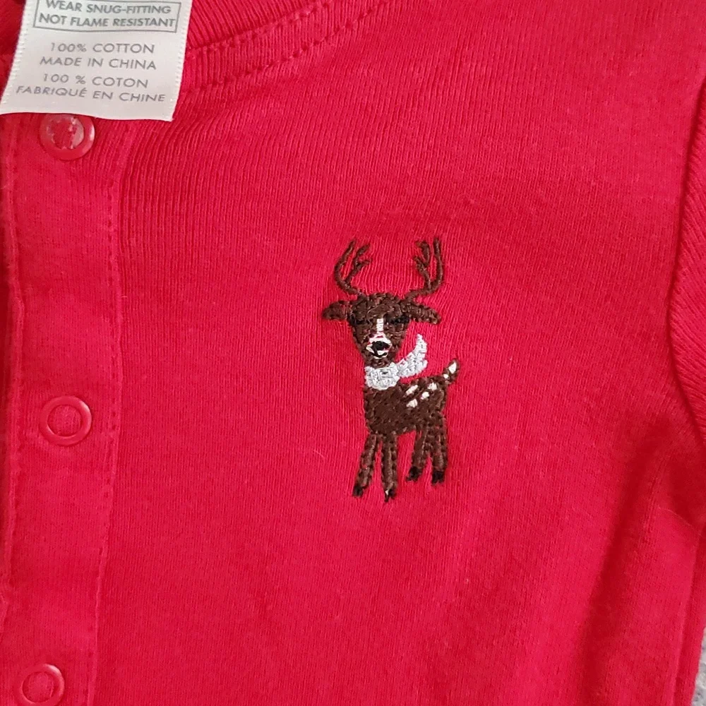 Pottery Barn Kids Unisex Embroidered Reindeer Red Pajamas Sz12-18m